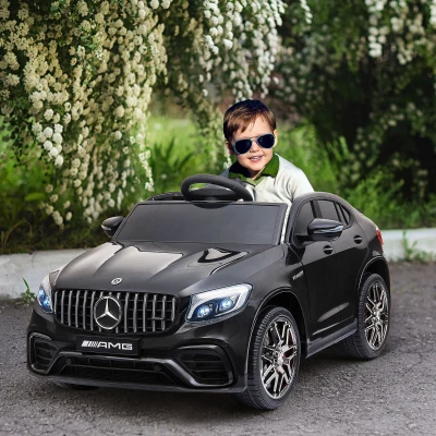 HOMCOM Carro Elétrico Mercedes AMG 12V para Crianças de 3-5 Anos com Controle Remoto Música Luzes Abertura da Porta 115x70x55cm Preto
