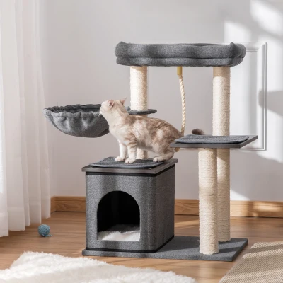 PawHut Albero tiragraffi 60cm x 40cm x 83cm Grigio Scuro