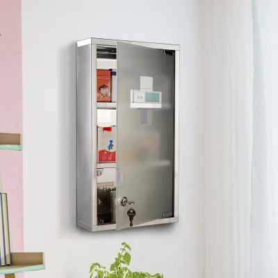 Medizinschrank Arzneischrank Erste-Hilfe-Schrank mit Schloss 3 Fächer Edelstahl Silber 25 x 12 x 48 cm