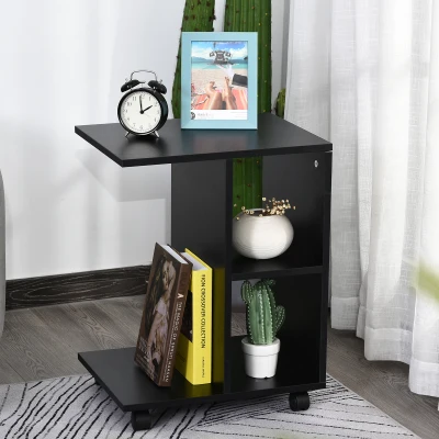 HOMCOM Beistelltisch in C-Form, Kaffeetisch, Couchtisch, Eckschreibtisch, mit Rollen, E1-Spanplatte, 45 x 35 x 58 cm, Schwarz