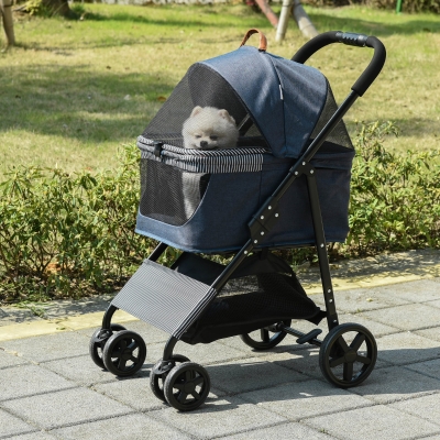 PawHut Wózek dla psa 2 w 1 Torba transportowa zdejmowana Spacerówka dla kota Oxford ciemnoniebieski