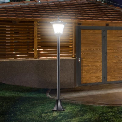 Outsunny LED Solar Gartenlaterne, Stehleuchte aus Edelstahl Gartenlampe 160 cm hoch Windlicht Außenleuchte IP44, Solarlampe mit Lichtsensor 30 Lumen Erdspieß, Gartenlampe für Garten Balkon Schwarz