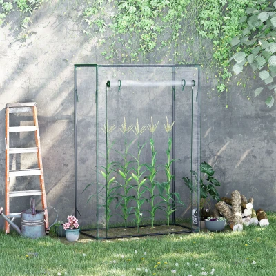 Outsunny Gewächshaus Treibhaus Tomatenhaus Frühbeet mit Tür zum Aufrollen Stahl Kunststoff Transparent 100x50x150cm