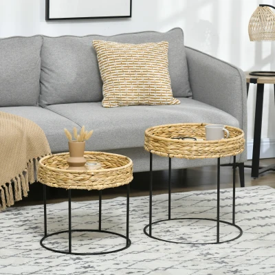 HOMCOM Tables Gigognes Bohème Jacinthe Acier Noir 2P