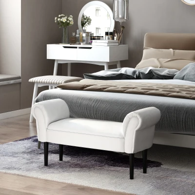 HOMCOM Taburete Pie de Cama Banqueta con Brazos Tapizada tipo Banco de Madera para Dormitorio Salón Recibidor 102x36x51cm Carga 130kg
