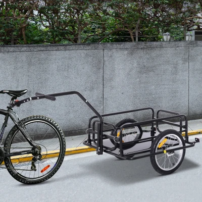 HOMCOM Fahrradanhänger Klappbar Lastenanhänger mit Kupplung, Kuppler & Reflektoren Transportwagen bis 40 kg belastbar, Transportanhänger Anhänger für Camping, Einkaufen, Umzug 155 x 71,5 x 77 cm