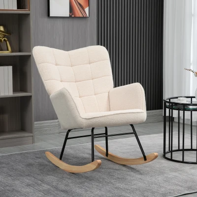 HOMCOM Boucle Rocking Chair, for Nursing, Berber Fleece Nursery Glider Rocker, Modern Armchair for Living Room, Beige