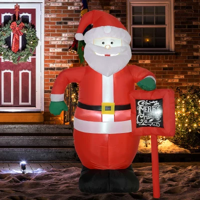 HOMCOM Pai Natal Insuflável com Placa 3 Luzes LED e Insuflador Elétrico Decoração de Natal 120x65x180 cm Multicor