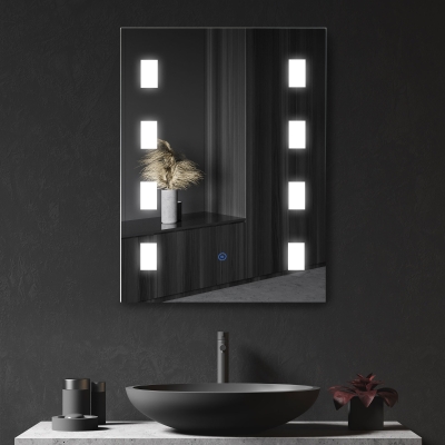 kleankin Espelho Casa de Banho com Luz LED 14,5W com Função Antiembaciamento Interruptor Tátil e Luzes Branco Frio 70x50 cm Prata