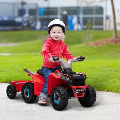 HOMCOM Quadriciclo Elétrico para Crianças com Reboque Bateria 6V de 18-36 Meses com Velocidade 2,5 km/h 106x41,5x48,5 cm Vermelho