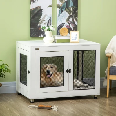 PawHut Cage Chien Pied Coussin Amovible Noir/Blanc 94cm