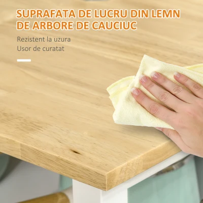 HOMCOM Insula de bucatarie cu suprafata pliabila cu 2 rafturi din lemn si otel, 120x76x91,5 cm, alb(m-8)