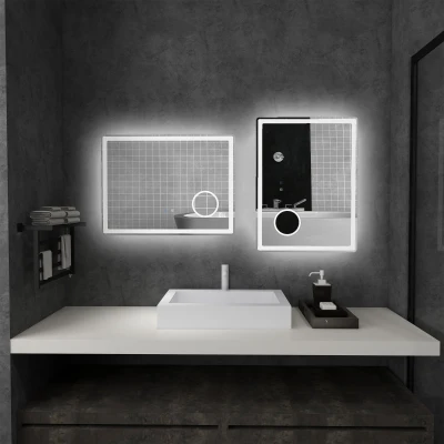 kleankin LED-badkamerspiegel met 3x vergroting, aanraakfunctie, geheugenfunctie, beslaan niet, 80 x 60 cm