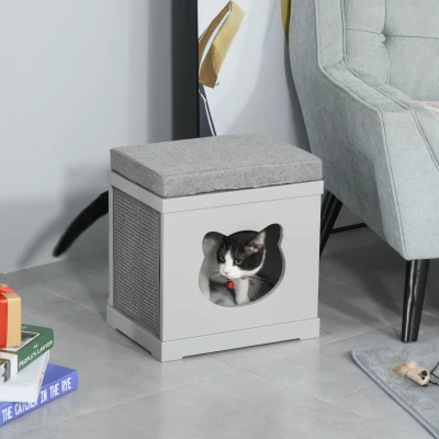Culcus din lemn pentru pisici 41x30x36 cm gri