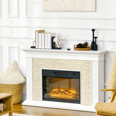 HOMCOM Lareira Elétrica 1800W com Efeito de Chama Temporizador Semanal e Proteção Contra Superaquecimento 120x24x80 cm Branco