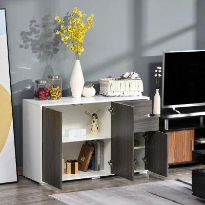 HOMCOM Push-Open Cabinet with 2 Drawer 2 Door Cabinet for Home Office White Grey Oak