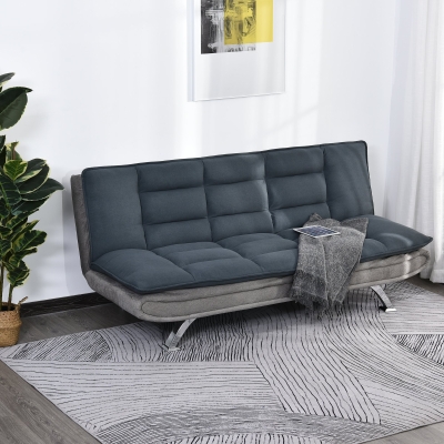 HOMCOM Sofa rozkładana 3-osobowa z funkcją łóżka, Szary+Beżowy