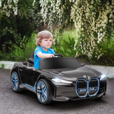 HOMCOM Carro Elétrico para Crianças BMW i4 12V com Controlo Remoto Música MP3 Ecrã Luzes e Cinto de Segurança 115x67x45 cm Preto