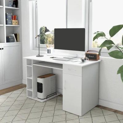 Birou pentru PC, cu rafturi, 120x60x74 cm, alb
