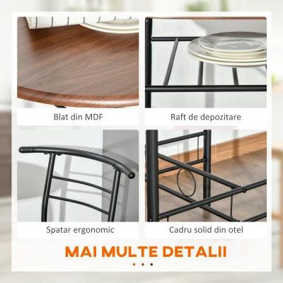 HOMCOM Set de Pranz 3 Piese Masa cu 2 Scaune Maro Lemn si Negru(m-7)