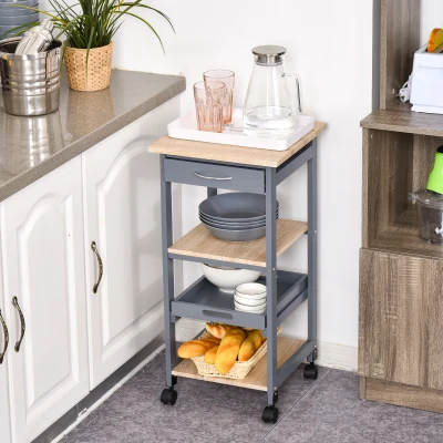 HOMCOM Carrello Cucina con Cassetto e Vassoio Estraibile Grigio