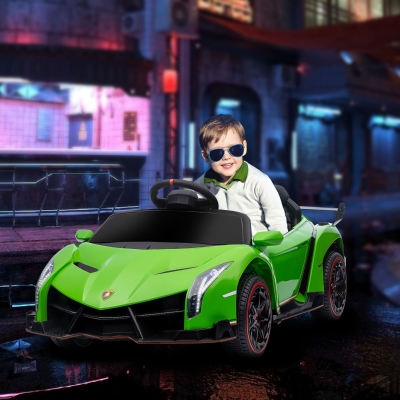 HOMCOM Carro Elétrico Lamborghini 12V Velocidade Máxima 7 km/h com Controlo Remoto MP3 Luzes e Cinto de Segurança 111x61x45 cm Verde