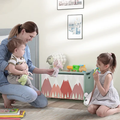 ZONEKIZ Baule Cassapanca Portagiochi per Bambini in MDF Verde