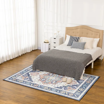 HOMCOM Vintage Area Rugs, Faux Rabbit Fur Large Carpet for Living Room, Bedroom, Dining Room, 160 x 230 cm, Blue
