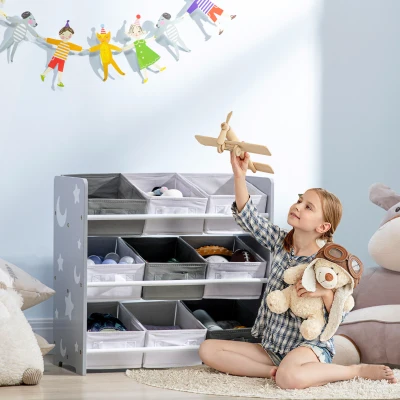 ZONEKIZ Kids Storage Rack, with Nine Removable Baskets, for Nursery, Bedroom, Playroom - Grey