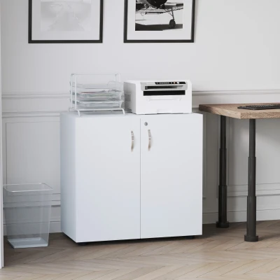 Vinsetto Lockable Office Storage Cabinet 2-Tier Filing Cabinet w/ Feet 2 Keys Melamine Coating Aluminium Handles Home Office Printer Stand White