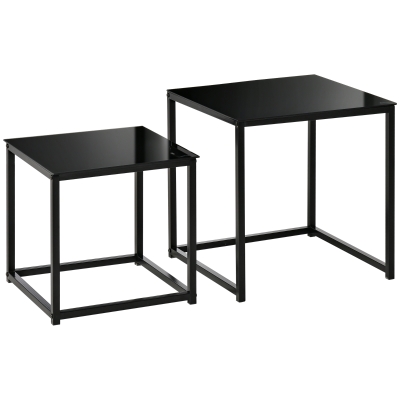 HOMCOM Nesting Tables Side Table, Modern Bedside Tables w/ Tempered Glass Desktop for Living Room Bedroom Office Black