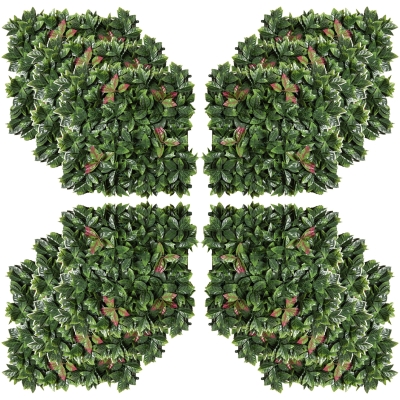 Outsunny Zielona ściana ze sztucznych roślin, 12 elementów, 50 x 50 cm
