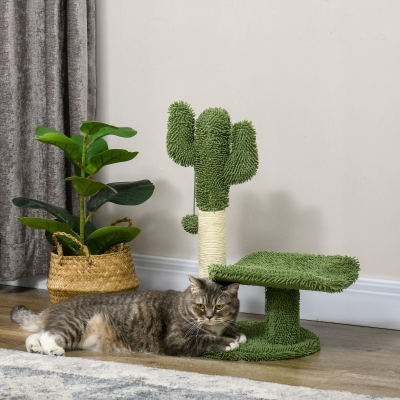 PawHut Arranhador para Gatos em Forma de Cactus de 55,5 cm com Poste de Sisal Cama e Bola de Brinquedo 35x31x55,5 cm Verde