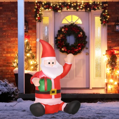 HOMCOM 4ft Inflatable Christmas Santa Claus Gift with LED Xmas Décor Holiday Outdoor Yard Decoration