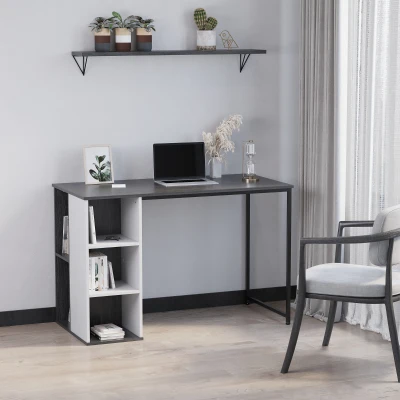 HOMCOM Computer Desk with Storage Shelves, Writing Table for Home Office, Study Workstation, Grey