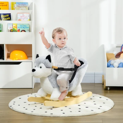 HOMCOM Cavallo a Dondolo Cane Husky per Bambini 18-36 Mesi Grigio
