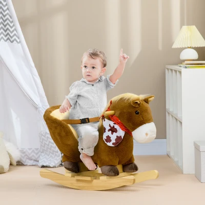 HOMCOM Cavallo a Dondolo per Bambini con Suoni Realistici Marrone