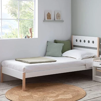 HOMCOM Lit Enfant 90x190 cm Pin Massif Blanc avec Sommier