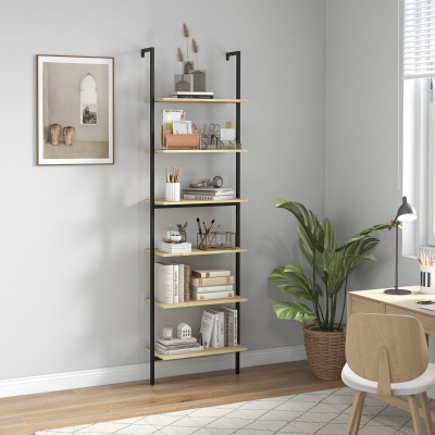 HOMCOM Étagère Échelle Murale Industrielle 60x30x206cm Bois Noir