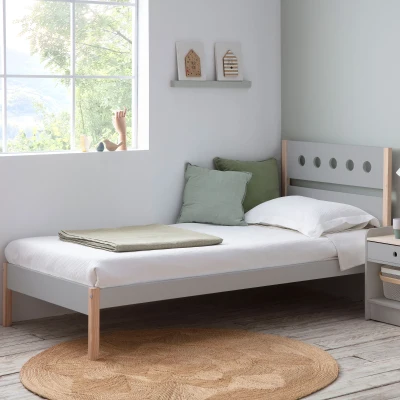 HOMCOM Lit Enfant 90x190cm Pin Massif MDF Gris Clair
