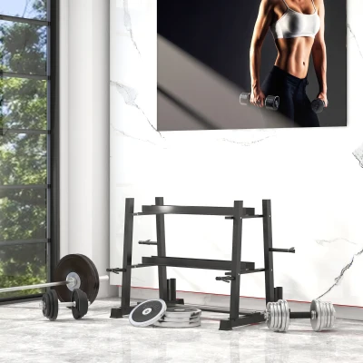 SPORTNOW hantelstandaard voor dumbells, kantelbare dumbells, halterschijven, 3 niveaus, aanpasbaar, staal, 131 x 75 x 80 cm, zwart
