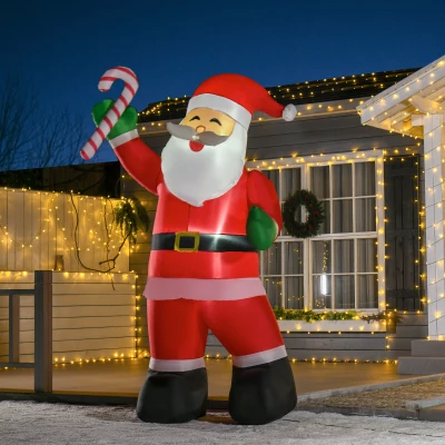 HOMCOM Aufblasbarer Weihnachtsmann mit LED-Beleuchtung inkl. Gebläse, Halteseilen, Bodenspieße, Sandsäcke,140cm x 85cm x 250cm