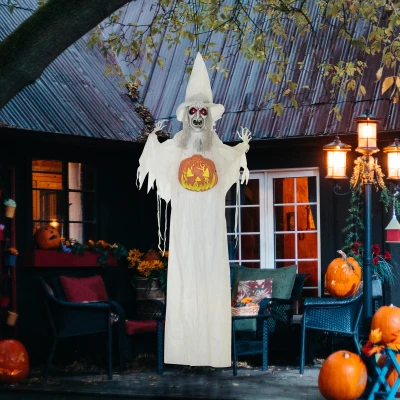 HOMCOM Duch na Halloween, Dekoracja na Halloween, Funkcja dźwięku, z czujnikiem ruchu i światłami LED, 60 cm x 18 cm x 183 cm