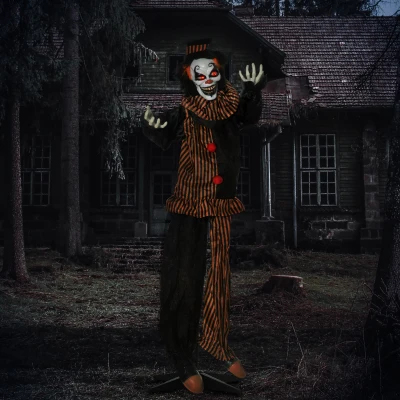 Outsunny Halloween-decoratie, horrorclown met speciale effecten en geluidsfunctie, 100 cm x 18 cm x 153 cm