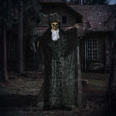 Outsunny Halloweendecoratie spookbruidegom met speciale effecten en geluidsfunctie 110 cm x 18 cm x 183 cm