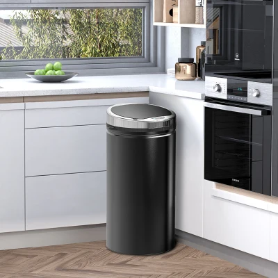 HOMCOM 42L Sensor Bin for Kitchen Waste Automatic Dustbin Motion Detection Dustbin  Stainless Steel Rubbish Can with Bucket, Black