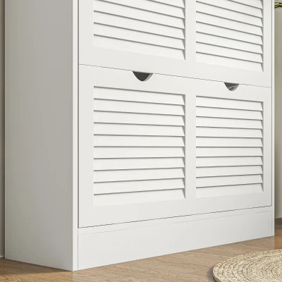 HOMCOM Dulap Ingust pentru Pantofi Dulap Ingust pentru Depozitarea Pantofilor Usi Rabatabile Design de Usa pentru Holul de la Intrare Hol pentru 16 Perechi de Pantofi(m-9)