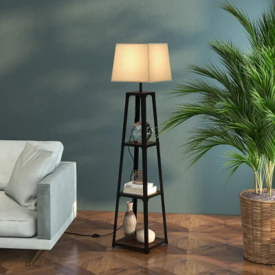 Lampa de Podea cu Rafturi, Nuc Maro si Bej