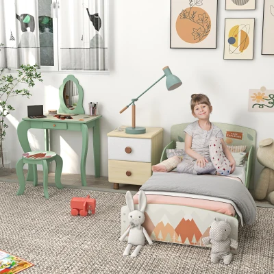 ZONEKIZ Kids Bed Frame & Dressing Table Set Green 3-6 Years