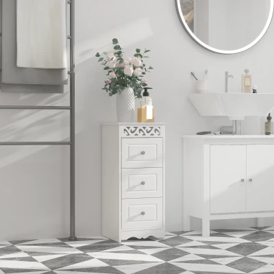 HOMCOM Armário Auxiliar Casa de Banho com 3 Gavetas Móvel de Armazenamento para Casa de Banho Dormitório 29,8x29,8x68,5 cm Branco